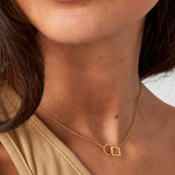 Chain Connected Square &amp; Round Necklace Gold