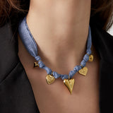 Color Bliss Heart Denim Blue Ketting Goudkleurig