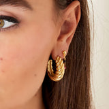 Round Baguette Earrings Gold