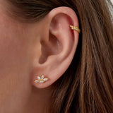 Shiny Half Flower Earrings Gold - 925 silver