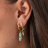 Marble Green Beads Earrings Gold