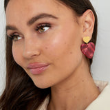 Double Heart Red Marble Earrings Gold