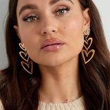 Structured Triple Heart Earrings Gold