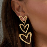 Structured Triple Heart Earrings Gold