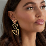 Structured Triple Heart Earrings Gold