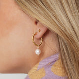 Round Rope with Pearl Pendant Earrings Gold