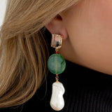 Vintage Pearls Earrings Green &amp; White