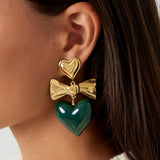 Green Heart & Bow Oorbellen Goud