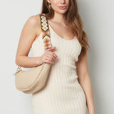 Beige Beuteltasche mit Riemen