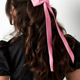 Hair Bow Long Bow Velvet Fuchsia Pink