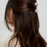 Haarklem Duo Pearl Flower White Goudkleurig