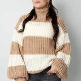 Knitted Striped Sweater Brown White