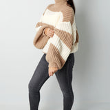 Knitted Striped Sweater Brown White