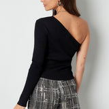 Knitted One Shoulder Top Black