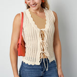 Crochet Top with Bows Beige