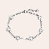 Diamond Hearts and Line Chain Armband Zilver