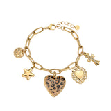 Leopard Heart with Star and Cross Armband Goud