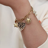 Leopard Heart with Star and Cross Armband Goud