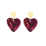 Double Heart Red Marble Earrings Gold