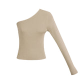 Knitted One Shoulder Top Beige