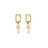 Leaves with Stones Earrings Gold/Pink