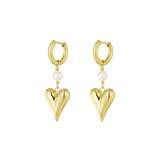 Pearl &amp; Heart Pendant Earrings Gold