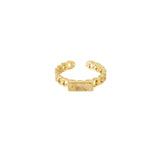 Rectangle Beige Stone Ring Gold