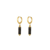 Rectangular Stone Marble Black Earrings Gold