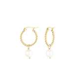 Round Rope with Pearl Pendant Earrings Gold