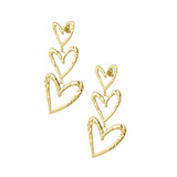 Structured Triple Heart Earrings Gold