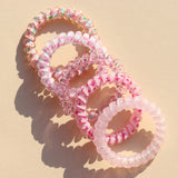 Rubber Twist Hair Bows 6-Pack Shiny Pink Dots